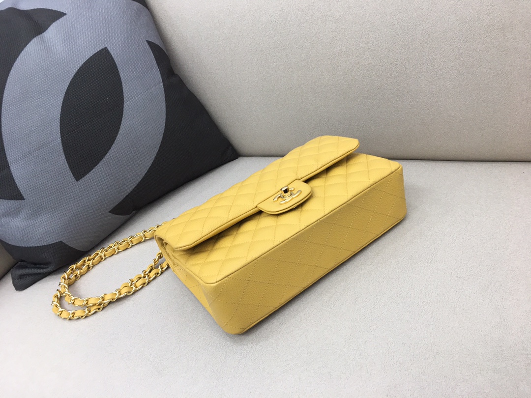 Medium Classic Flap Caviar Bag A01112 Yellow/Gold